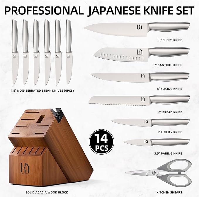 KnifeSaga Kitchen Knife Set 14 Piece Premium Japanese High Carbon Stainless - Image 6