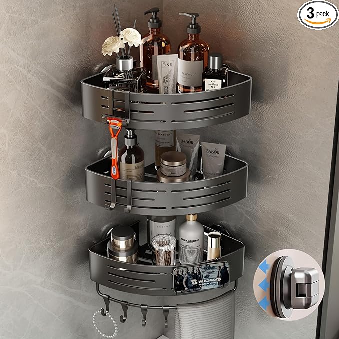 Voldra Corner Shower Caddy Suction Cup, Corner Shower Shelves No Drilling by VOLDRA