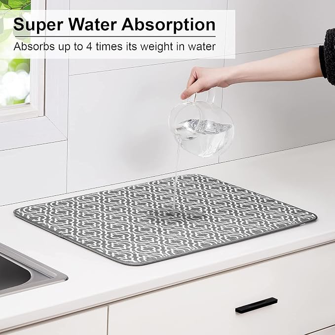 SUBEKYU 24" x 18" Dish Drying Mat, Dish Mat Drying Kitchen Mat Large, Absorbent - Image 3
