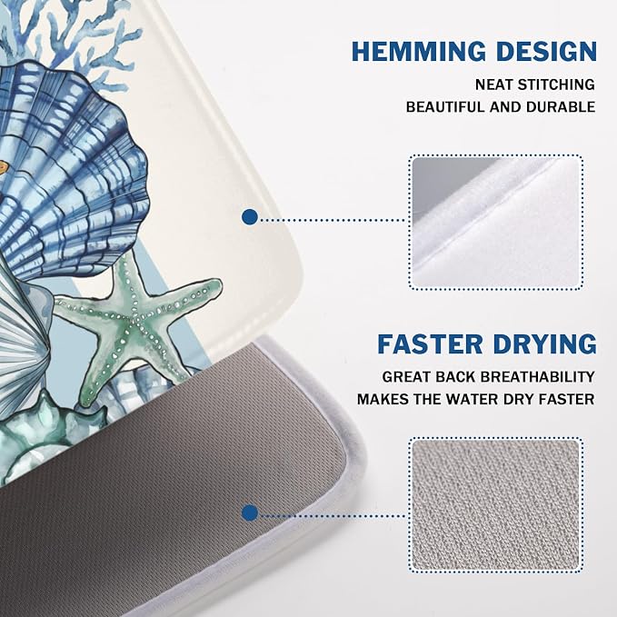 Summer Sea Shell Drying Mat 24x18 Inch, Starfish Drying Mat - Image 4