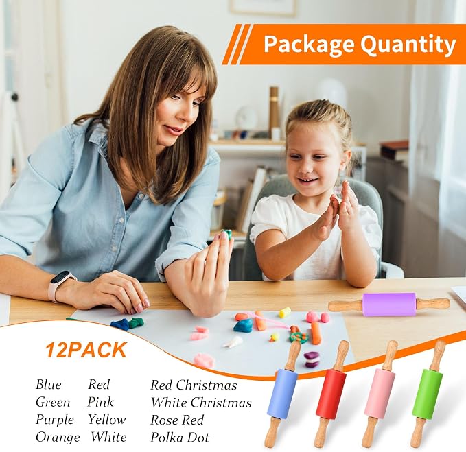 Mini Silicone Rolling Pin for Kids, Non-stick Surface Wood Handle, 9 Inch 12 - Image 6