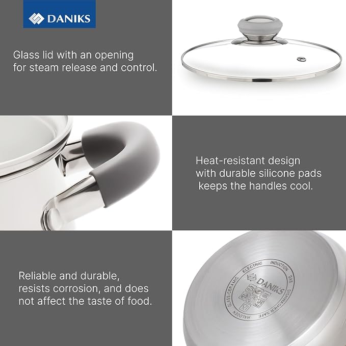 Daniks Modern 11-Piece Stainless Steel Cookware Set - Image 6
