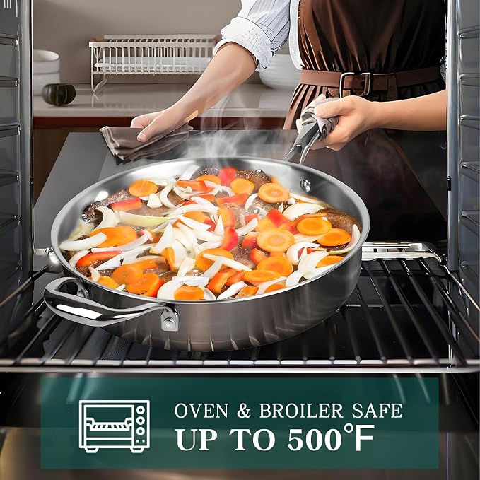 EWFEN Pots and Pans Set, 3 Ply 11 Piece Stainless Steel Cookware Set, Oven - Image 7