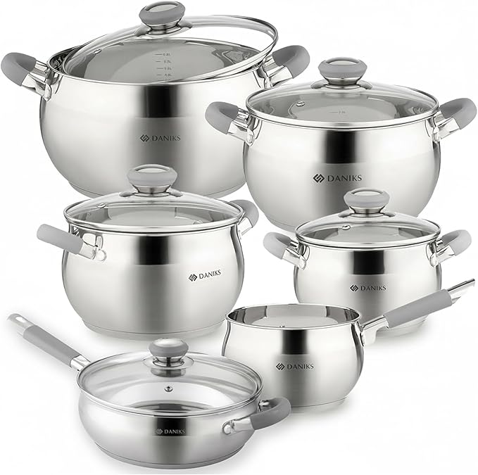 Daniks Modern 11-Piece Stainless Steel Cookware Set by Daniks