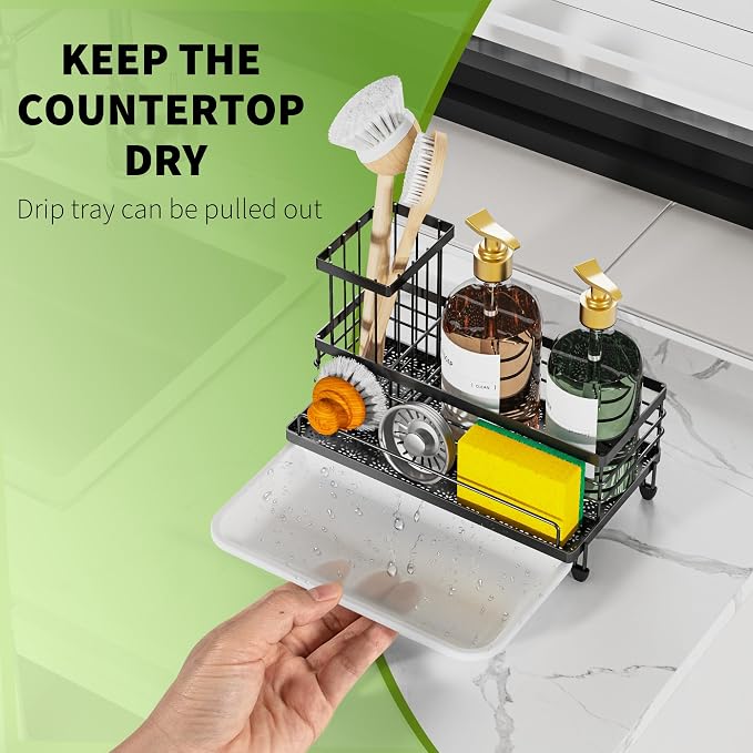 Cisily Large Capacity Kitchen Sink Caddy Organizer, Rustproof Non-Slip Sponge - Image 4
