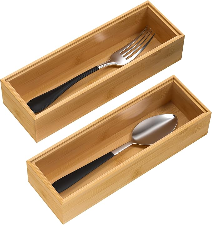 VeyFey Silverware Tray for Drawer, Stackable Kitchen Bamboo Drawer Organizer 9" by VeyFey