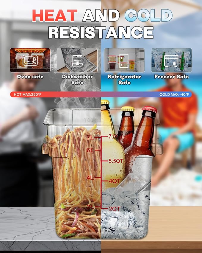 2QT NSF Food Storage Containers: 2 PCS Commercial Clear Square Food Storage - Image 4