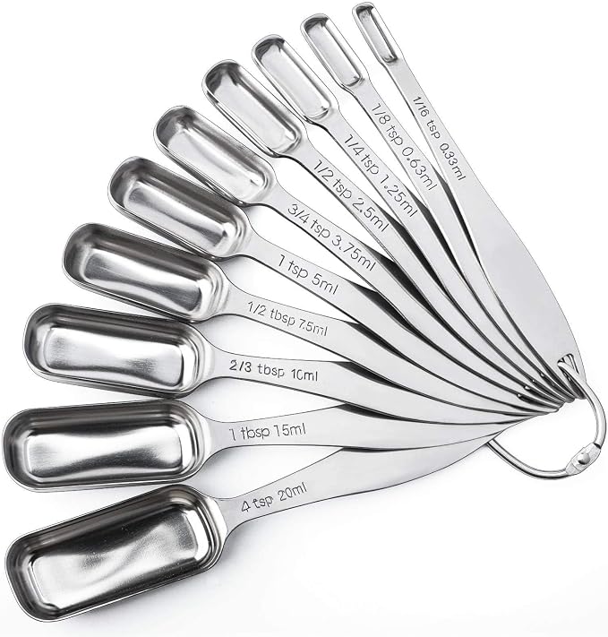FANGSUN Narrow Measuring Spoons Set of 10, Heavy-Duty Stainless Steel Measuring by FANGSUN