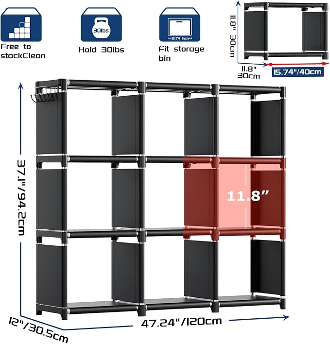 Mavivegue Book Shelf, 9 Cube Storage Organizer, DIY Bookcase, Metal Cube - Image 3