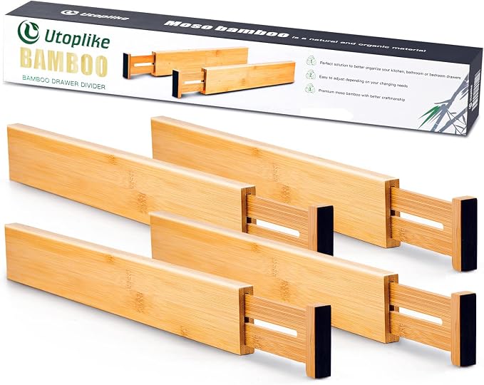 Utoplike 4 pcs Bamboo Kitchen Drawer Dividers Large, Adjustable Drawer - Image 5