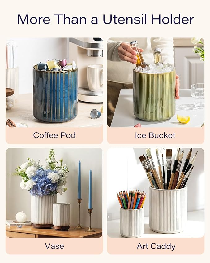 getstar Large Utensil Holder for Kitchen Counter, 7.2" Vintage Ceramic Utensils - Image 5