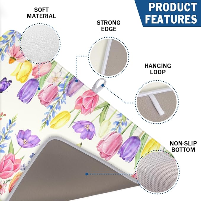 Spring Floral Dish Drying Mat for Kitchen Counter Easter Tulip Lavender Flower - Image 3