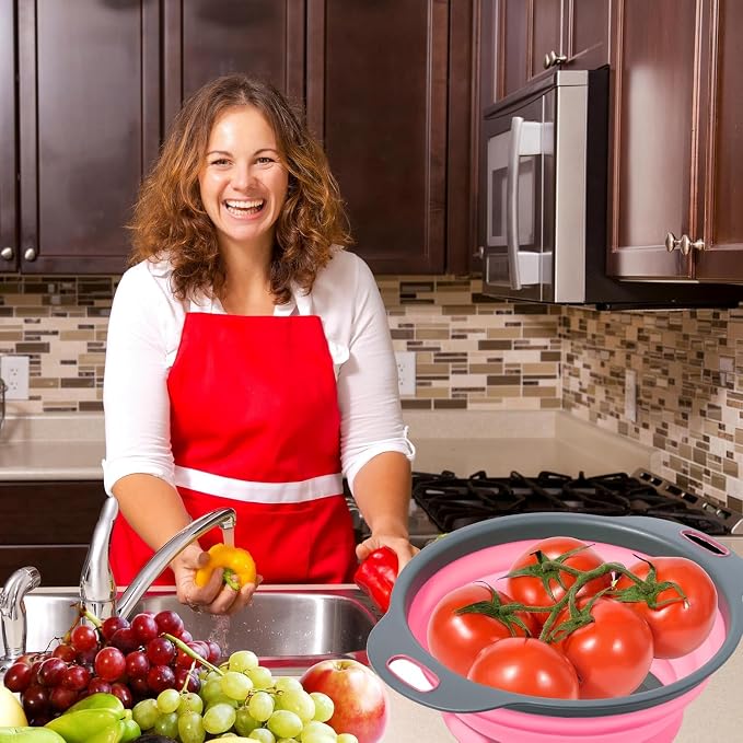 Pink Round Silicone Collapsible Colander – Small Silicone Round Kitchen - Image 9