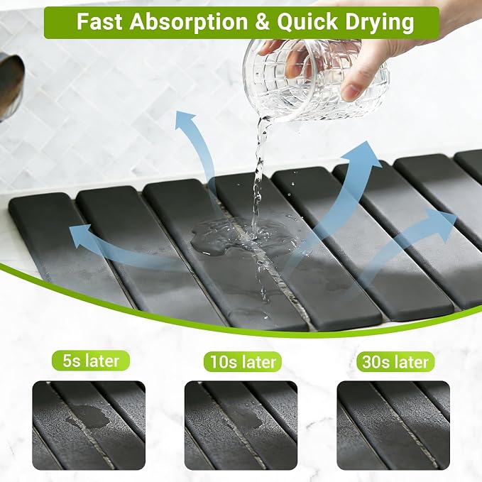 Large Stone Dish Drying Mat for Kitchen Counter, Foldable Diatomaceous Earth - Image 3