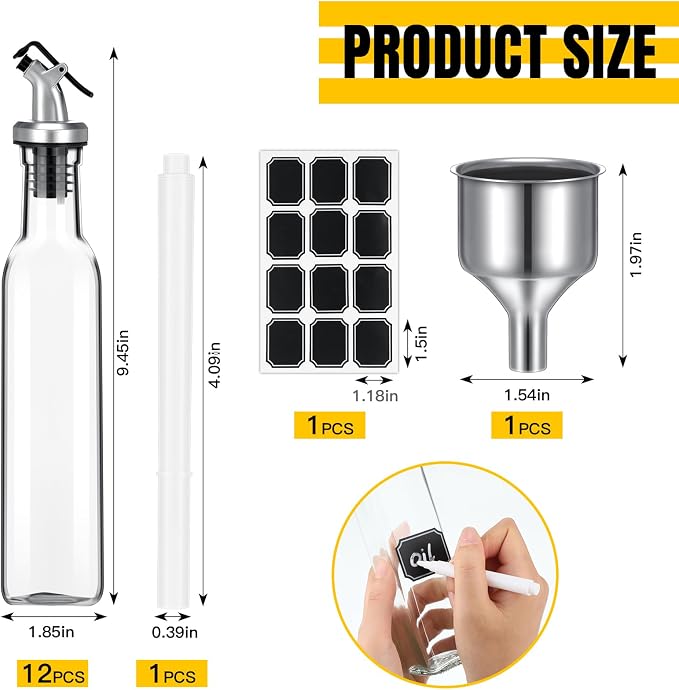 Hushee 12 Pcs Clear Glass Olive Oil Dispenser Bottles Sets Include 8oz Glass - Image 2