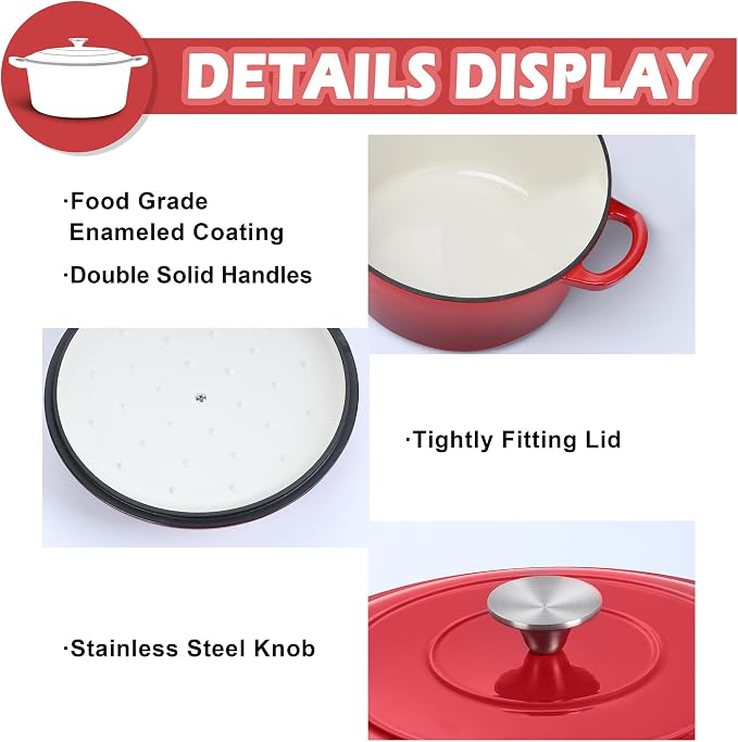 TeamFar 3qt Dutch Oven, Small Enameled Cast Iron Dutch Oven Pot - Image 3