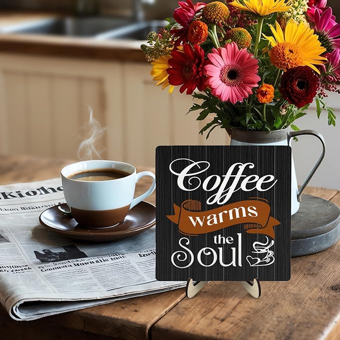 Coffee Bar Sign Plaque Decor, Coffee Bar Accessories, Rustic Wooden Tabletop - Image 5