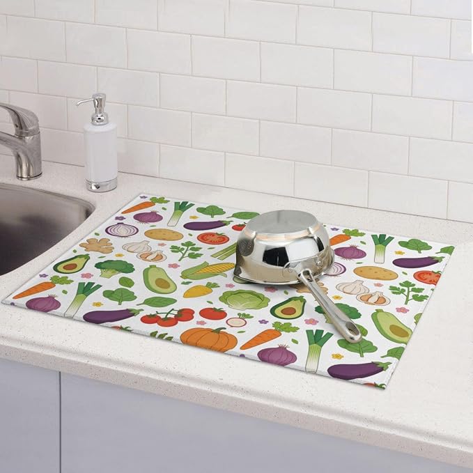 Vegetables Dish Drying Mat, for Farmhouse Kitchen Counter Microfiber Absorbent - Image 5