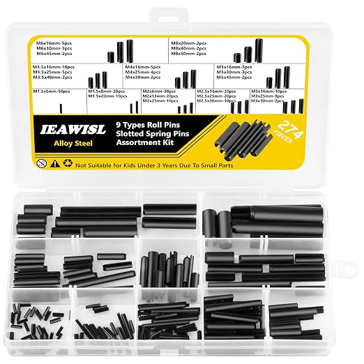 274 Pcs Roll Pin Set, Slotted Metric Roll Pins 65Mn Steel by IEAWISLHardware