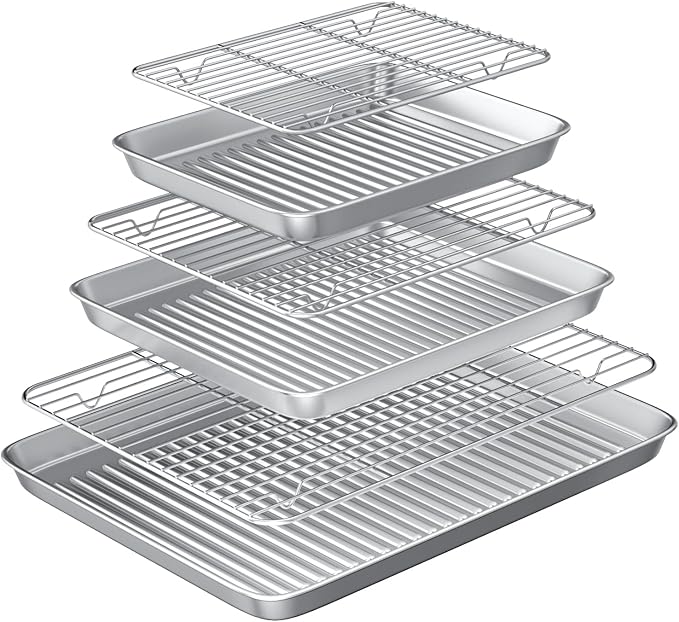 Baking Sheet with Wire Rack Set: 3 Baking Pans + 3 Cooling Racks by Rottay