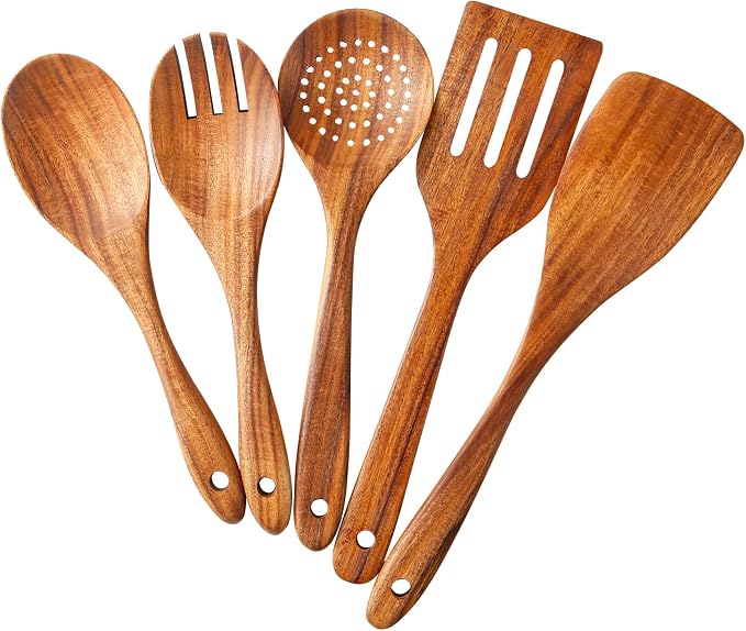 5 Piece Teak Wood Cooking Utensils Set by Yhendelion