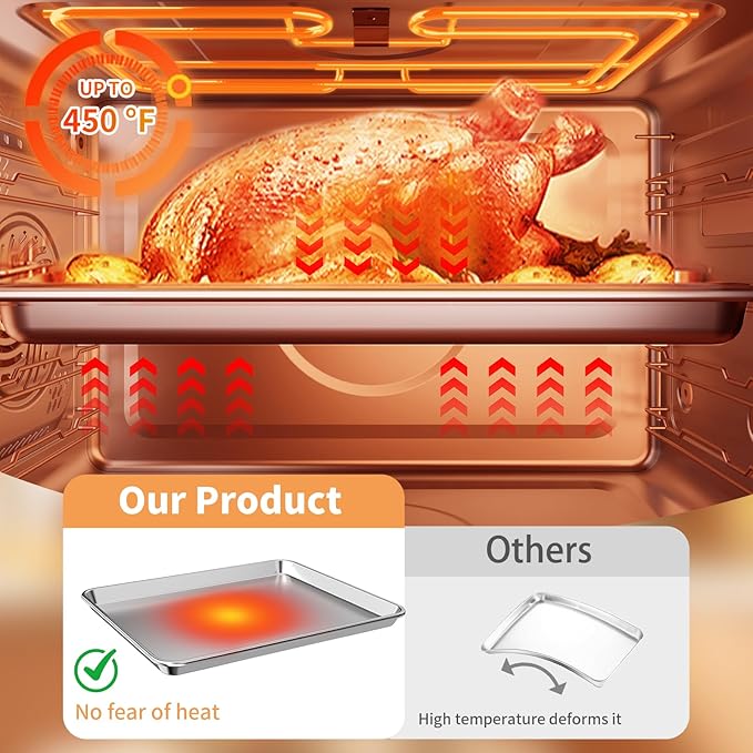 Baking Sheet Set of 2, Stainless Steel Cookie Sheets Baking Sheet Pan, 16 x 12 - Image 4