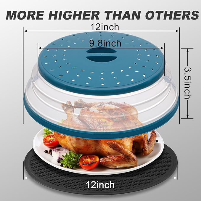 Large Microwave Splatter Cover & Silicone Mat, 12 Inchs Vented Collapsible - Image 3