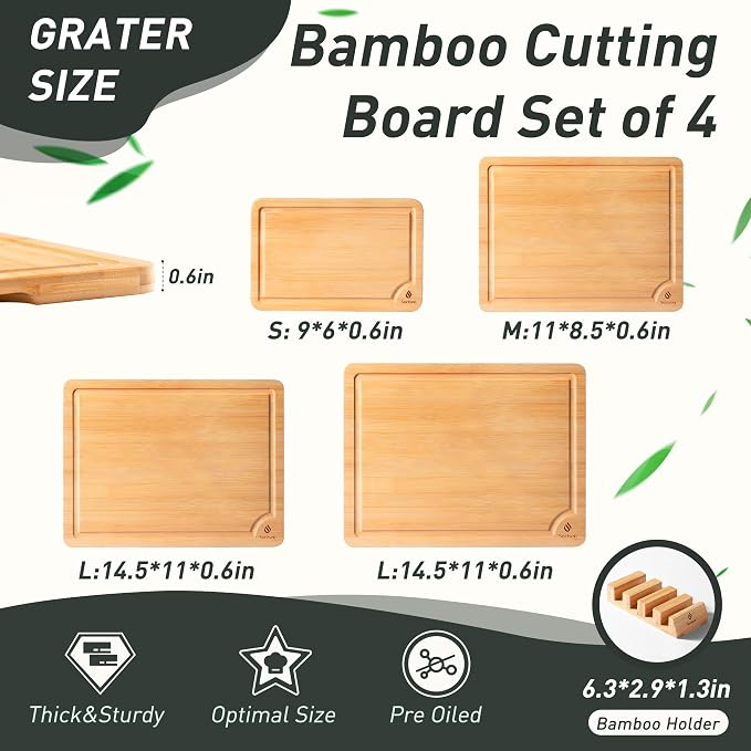 Bamboo Cutting Board Set Non Slip Feet - Image 2