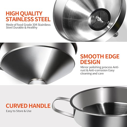 YGDZ Stainless Steel Funnel, Large Food Grade Metal Funnel - Image 3