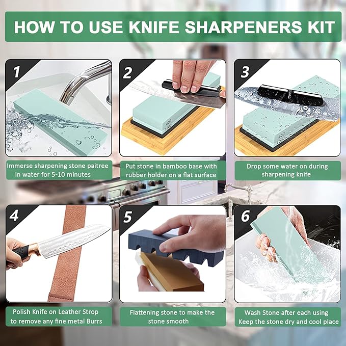 Knife Sharpening Stone Kit – 400/1000 3000/8000 Grit Wet Kitchen Whetstone - Image 3