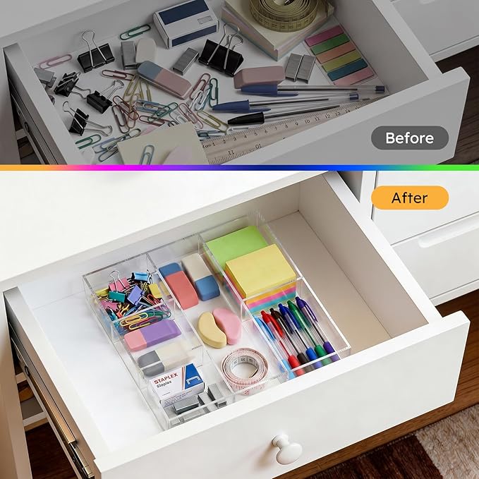 HIIMIEI Acrylic Drawer Organizer, 6 Section Clear Makeup Tray Organizer - Image 3