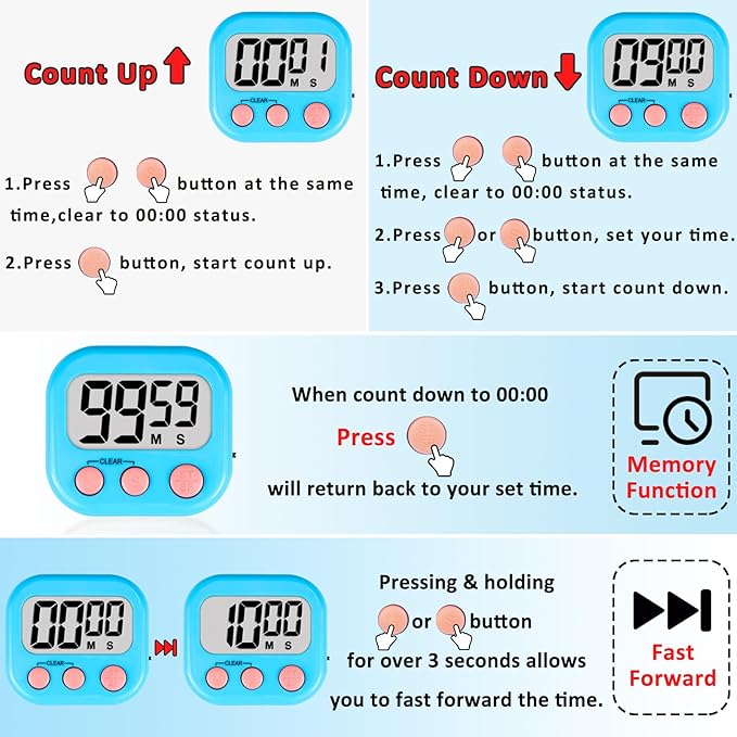 ZILLEEN 12 Pack Kitchen Timers for Cooking Digital Classroom Timers for Kids - Image 9