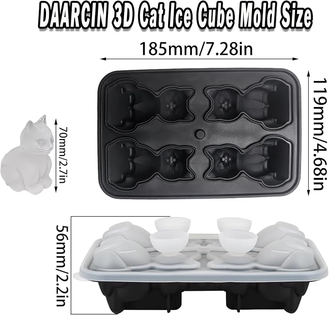 3D Cat Ice Cube Mold, Slow-Melting & BPA-Free Silicone Cat Shapes Ice Cube Tray - Image 4