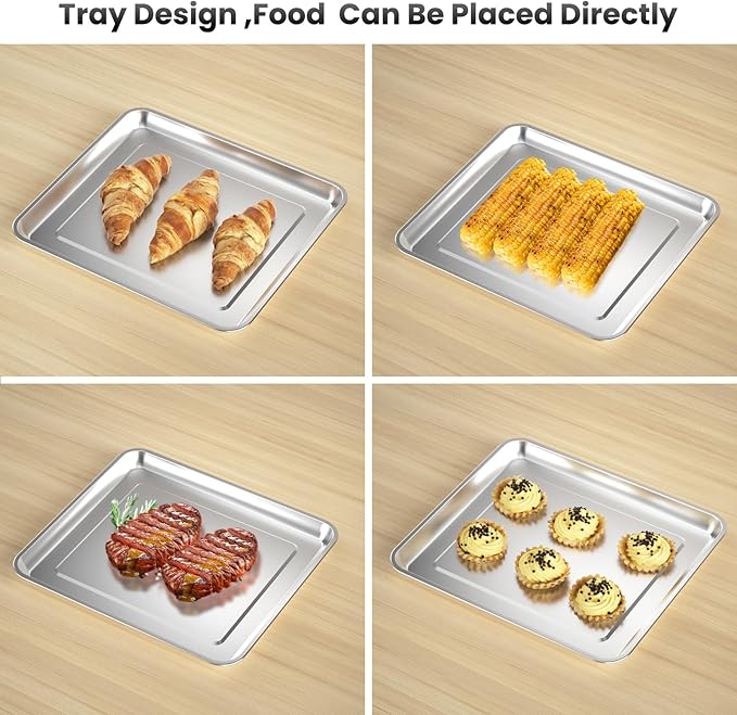 Half Baking Sheet Pan, 12.4"x11" Stainless Steel Air Fryer Tray Replacement - Image 6