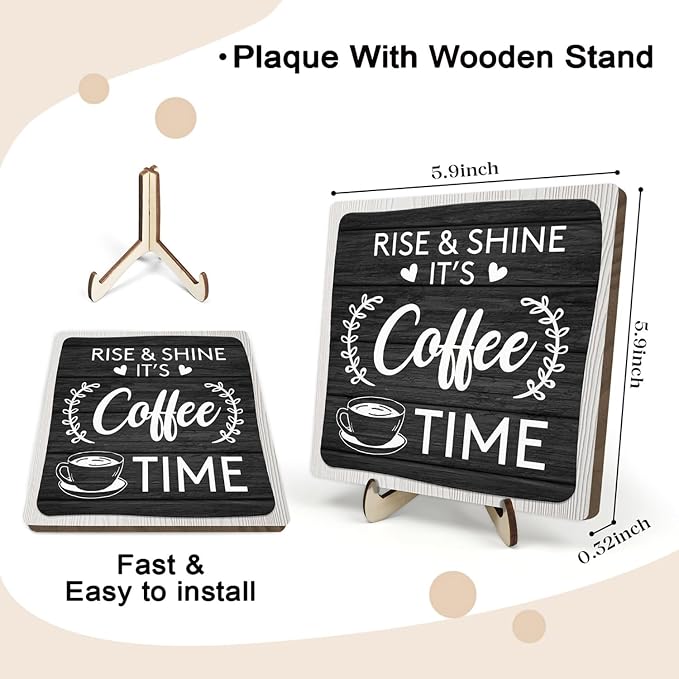Coffee Bar Sign Plaque Decor, Coffee Bar Accessories, Rustic Wooden Tabletop - Image 2