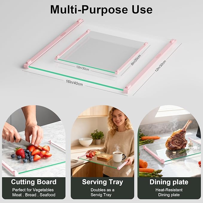 2PCS Glass Cutting Board with Silicone Grip, 80% Stronger Shatter Resistance - Image 2