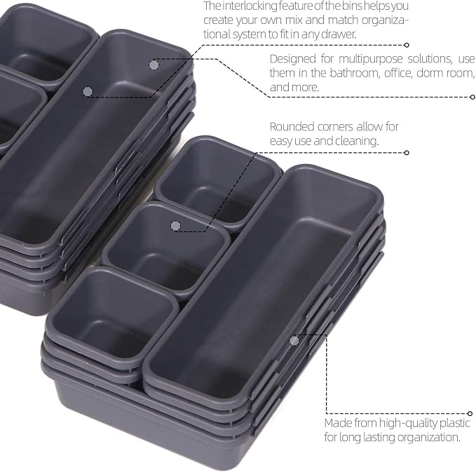 TENABORT 42 Pack Interlocking Desk Drawer Organizer Tray Dividers Plastic - Image 3