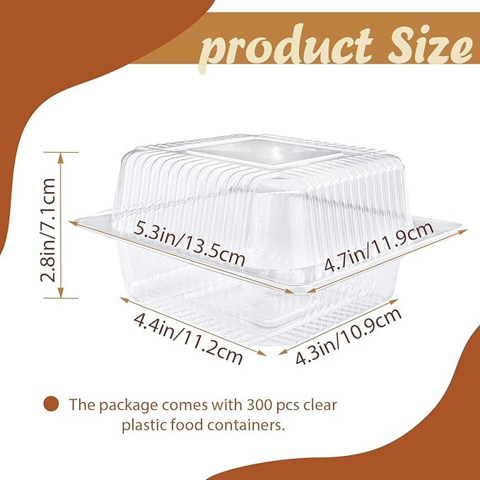Jizvxe 300 Pcs Clear Plastic Take out Containers, Square Hinged Takeout Tray - Image 2