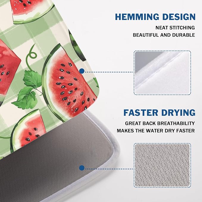 Summer Dish Drying Mat for Kitchen Counter Watercolor Watermelon Green Buffalo - Image 4