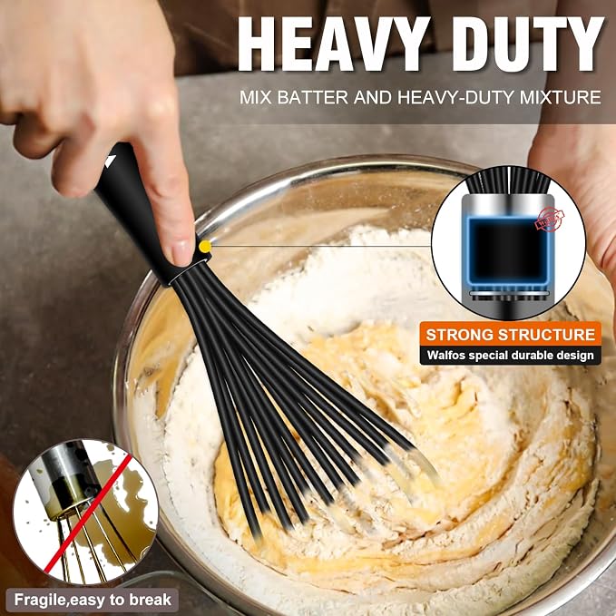 Silicone Whisks set with 7+5in mini stainless steel whisk, Non Scratch Coated - Image 3