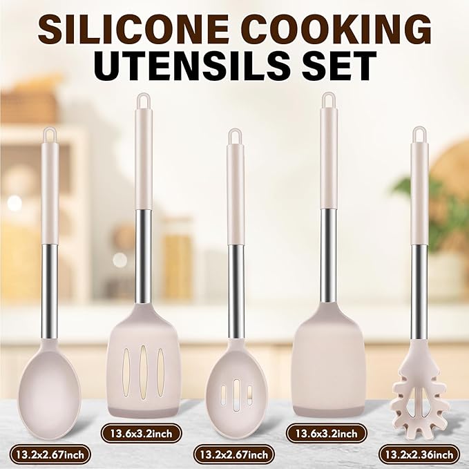 5Pcs Silicone Cooking Utensils Set, Heat Resistant Kitchen Tools Include - Image 2