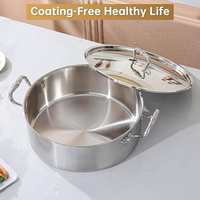 DELARLO Tri-Ply Stainless Steel 8QT Stock Pot, 13 inch Everyday Pan - Image 6