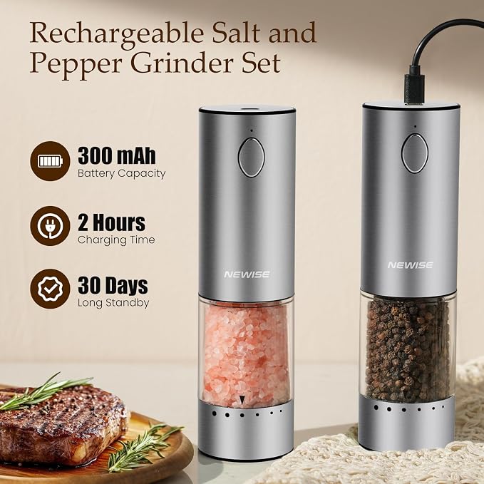 Newise Electric Salt and Pepper Grinder Set - Image 4