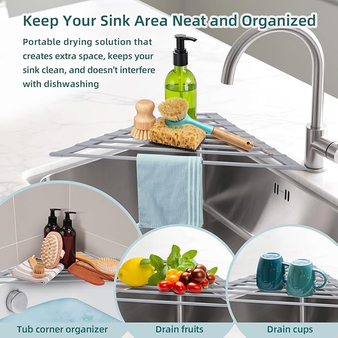 Ohuhu Triangle Roll Up Dish Drying Rack, Anti-Slip Organizer - Image 3