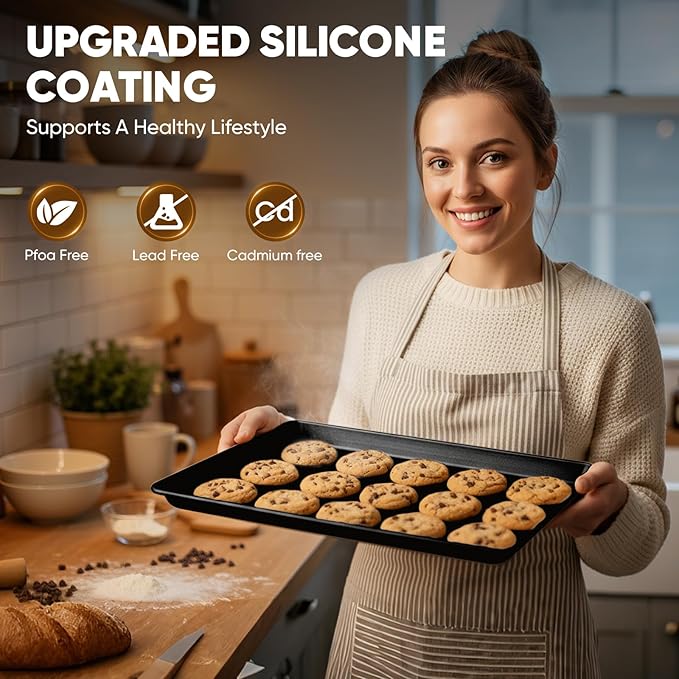 Sakerplus Nonstick Baking Sheet Pan Set of 3, Heavy Duty Cookie Sheets - Image 6
