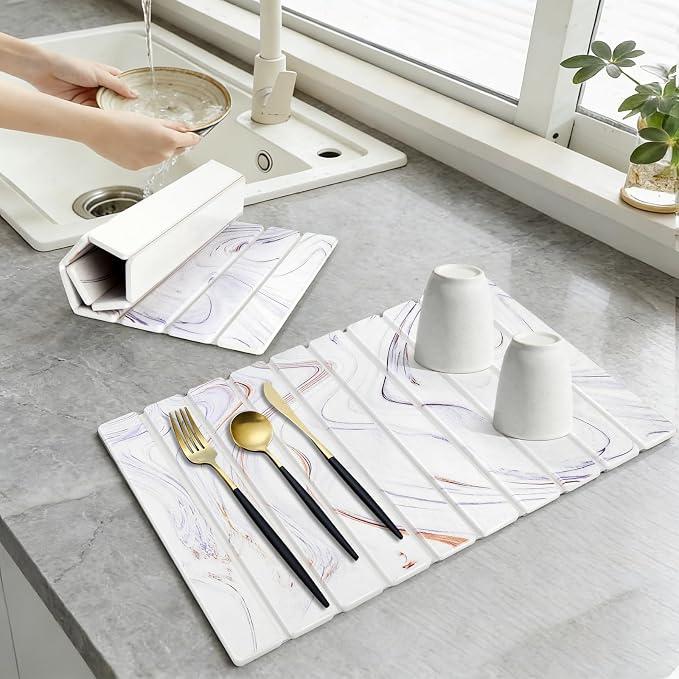 Large Stone Drying Mat for Kitchen Counter, Collapsible Stone Dish Drying Mats - Image 9