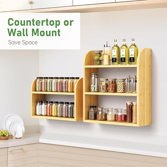 ROMGUAR CRAFT 3 Tier Bamboo Spice Rack, Countertop or Wall Mounting Wood Spice - Image 4