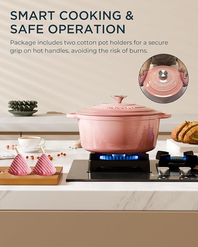 Enameled Cast Iron Dutch Oven - 6QT Dutch Oven Pot - Heavy-Duty Non Stick - Image 7