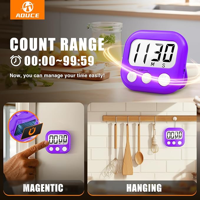 6 Pack Digital Kitchen Timer for Cooking Big Digits Loud Alarm Magnetic Backing - Image 4