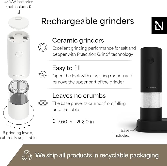 LARS NYSØM Electric Salt and Pepper Grinder Set I Automatic Salt and Pepper - Image 4